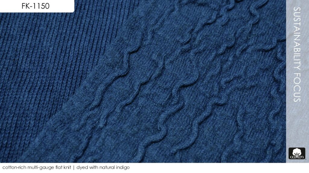 cotton-rich multi-gauge flat knit | dyed with natural indigo
