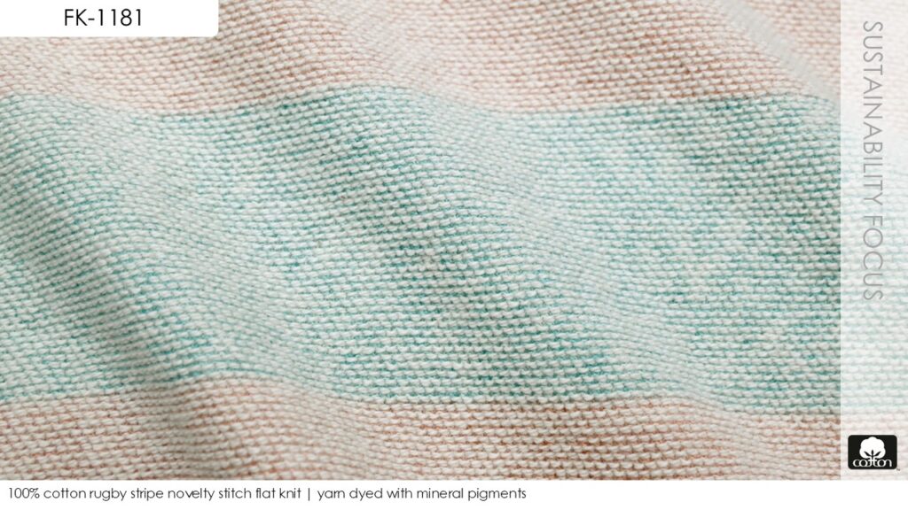 100% cotton rugby stripe novelty stitch flat knit | yarn dyed with mineral pigments
